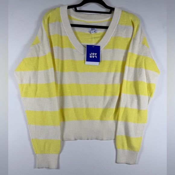 Women's Striped V-Neck Sweater Top - JoyLab™ Yellow/Cream Stripe M - Picture 6 of 12